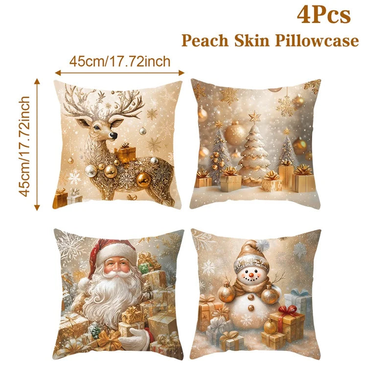 4pcs Christmas Pillow Covers – Soft, Durable & Holiday Style