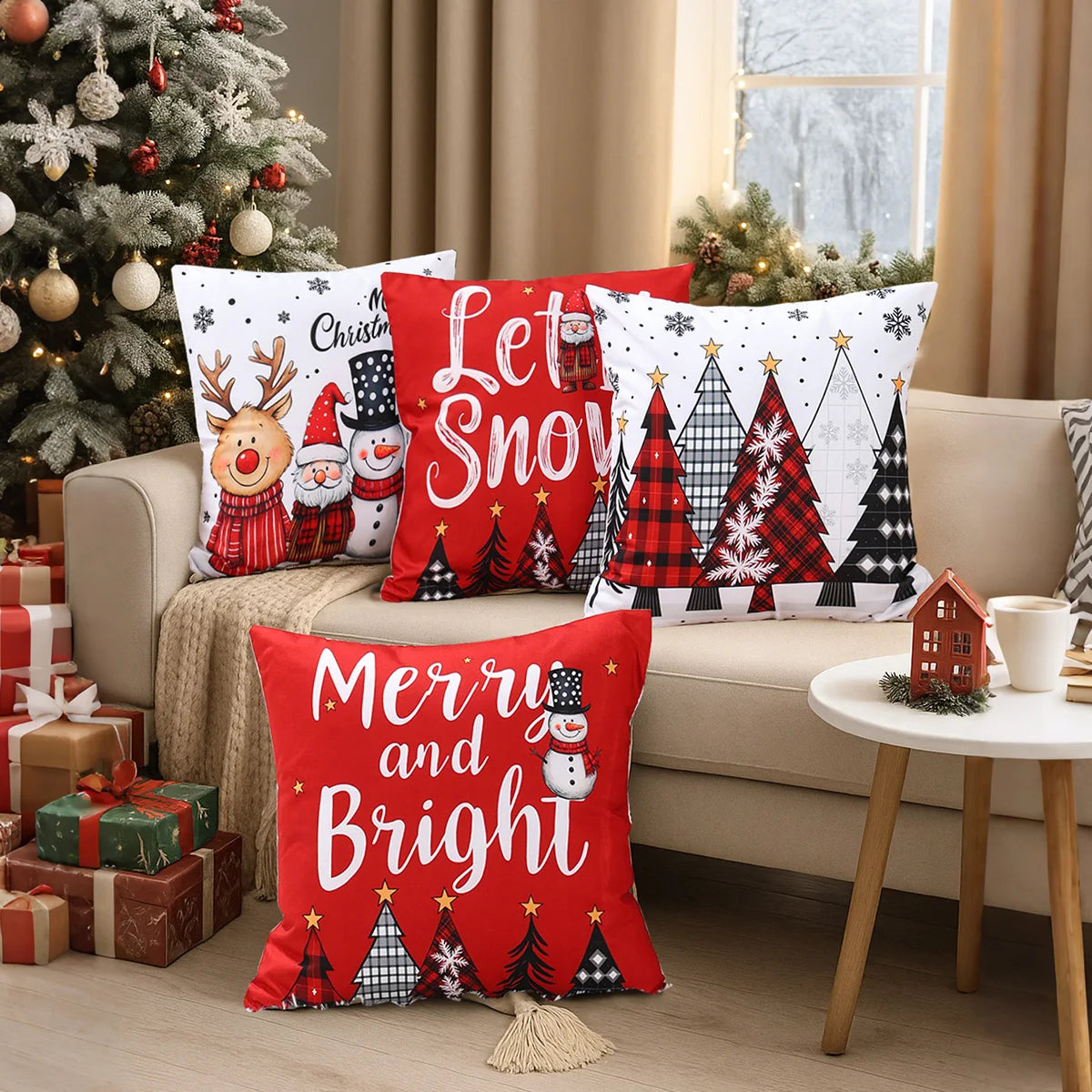 4pcs Christmas Pillow Covers – Soft, Durable & Holiday Style