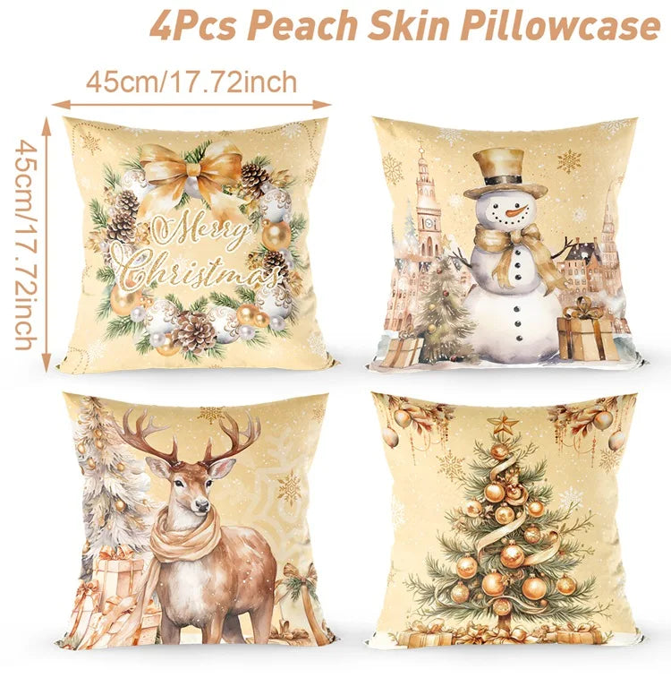 4pcs Christmas Pillow Covers – Soft, Durable & Holiday Style