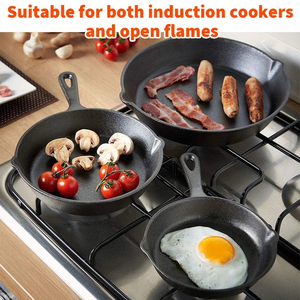 Cast Iron Frying Pan Set – 3 Pieces, Natural Non-Stick & Long-Lasting Quality