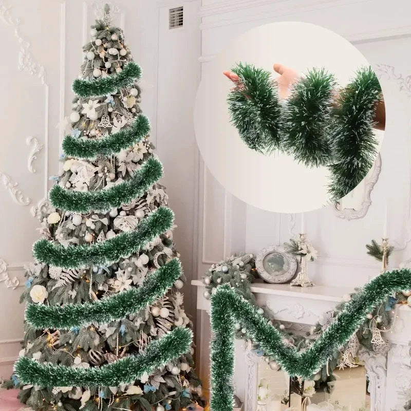 Christmas Green Tinsel Ribbon – Festive Garland for Trees & Holiday Decor
