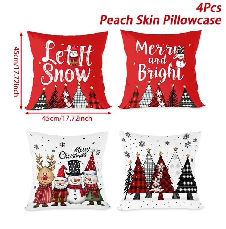 4pcs Christmas Pillow Covers – Soft, Durable & Holiday Style