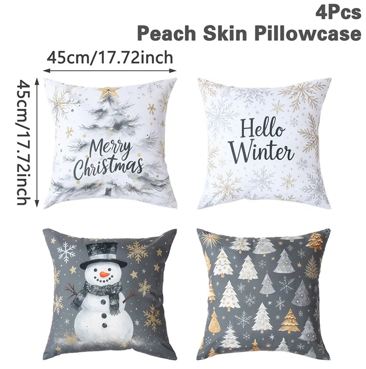 4pcs Christmas Pillow Covers – Soft, Durable & Holiday Style