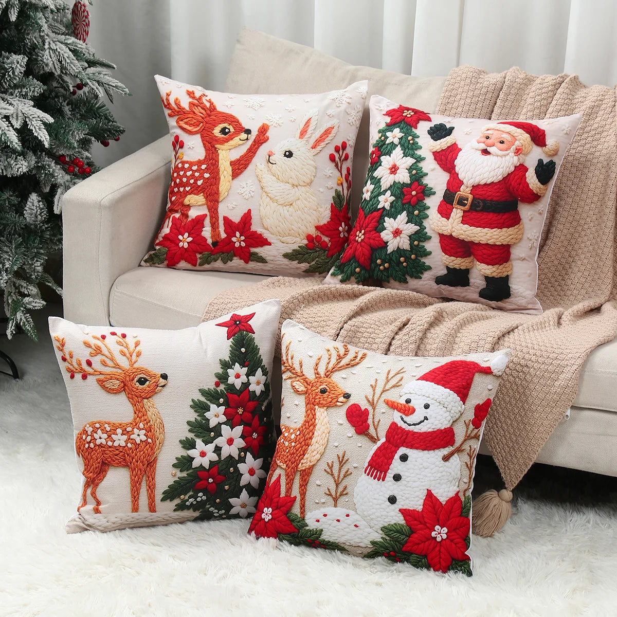4pcs Christmas Pillow Covers – Soft, Durable & Holiday Style