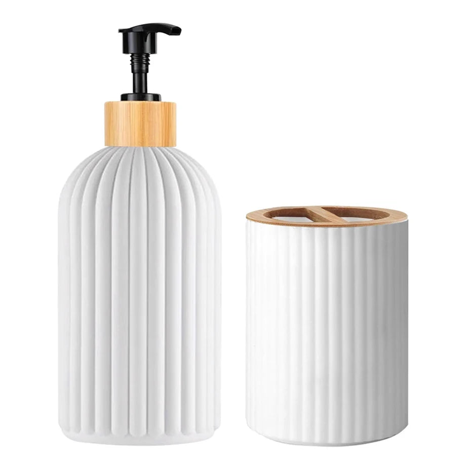 SET!! Liquid soap dispenser, cotton swab holder, toothbrush holder