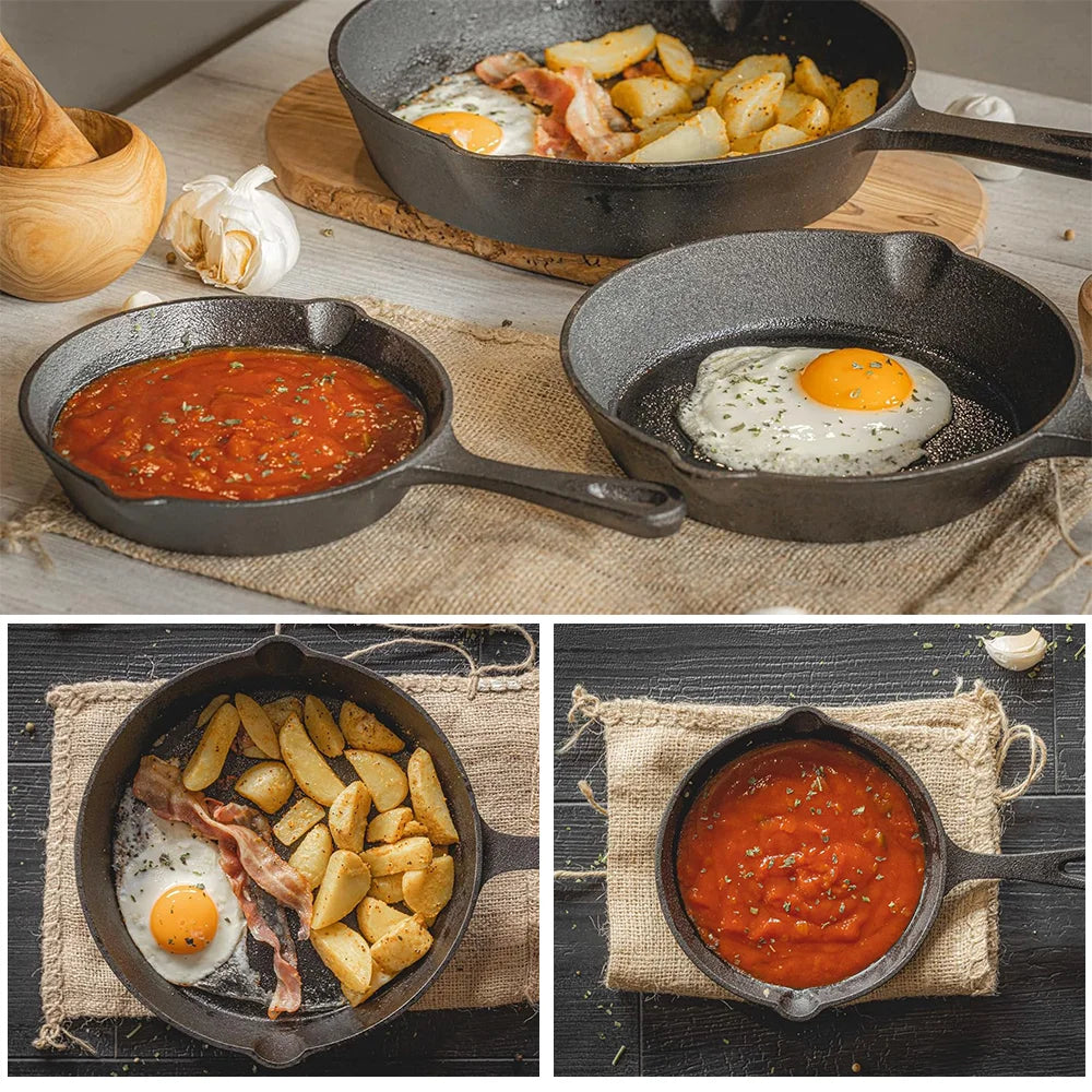 Cast Iron Frying Pan Set – 3 Pieces, Natural Non-Stick & Long-Lasting Quality