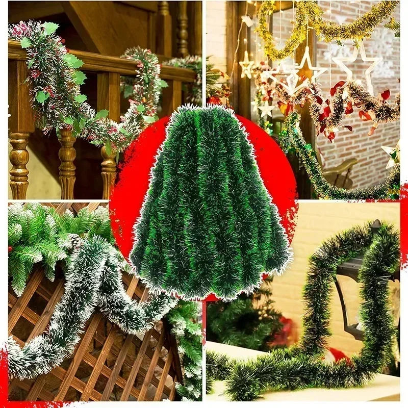 Christmas Green Tinsel Ribbon – Festive Garland for Trees & Holiday Decor