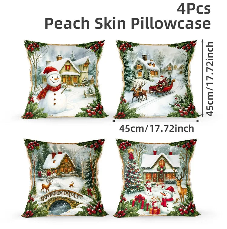 4pcs Christmas Pillow Covers – Soft, Durable & Holiday Style