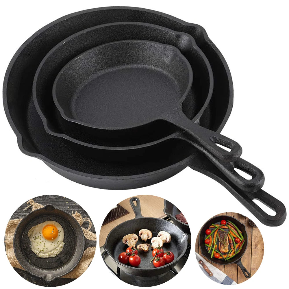 Cast Iron Frying Pan Set – 3 Pieces, Natural Non-Stick & Long-Lasting Quality