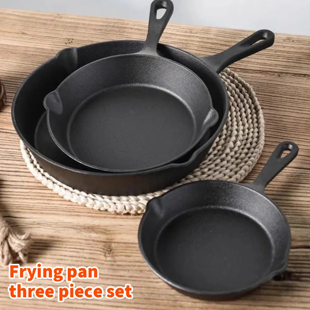 Cast Iron Frying Pan Set – 3 Pieces, Natural Non-Stick & Long-Lasting Quality