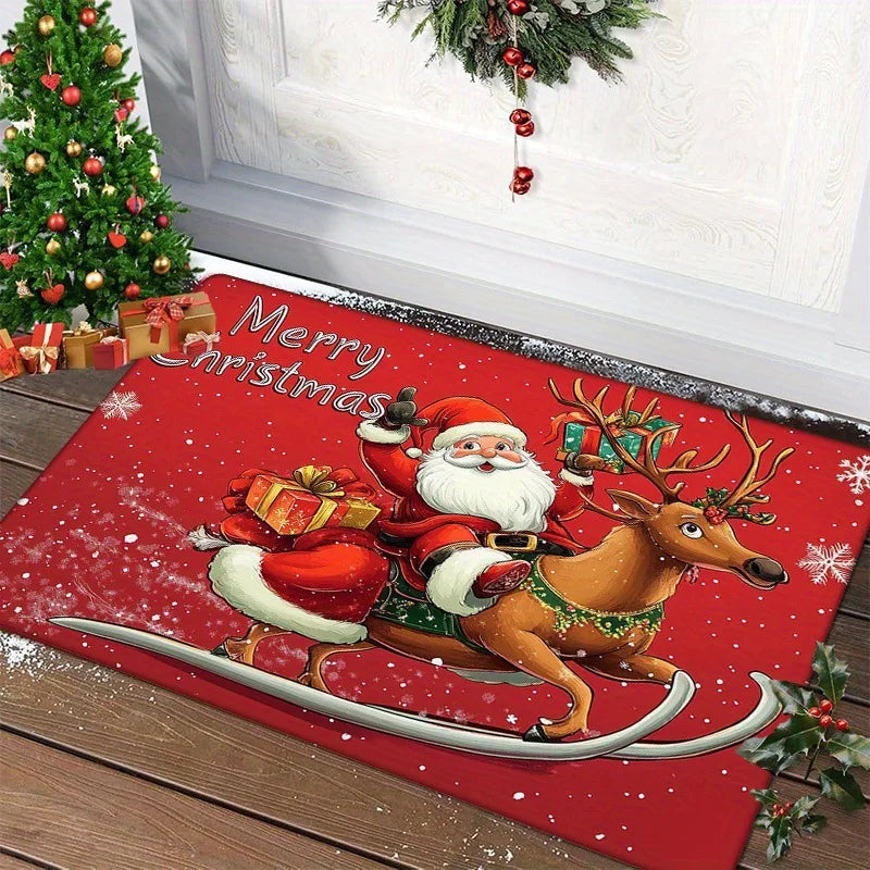 Christmas Santa & Gingerbread Door Mat – Festive Indoor/Outdoor Holiday Decor