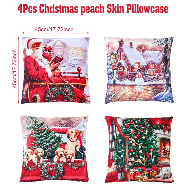 4pcs Christmas Pillow Covers – Soft, Durable & Holiday Style