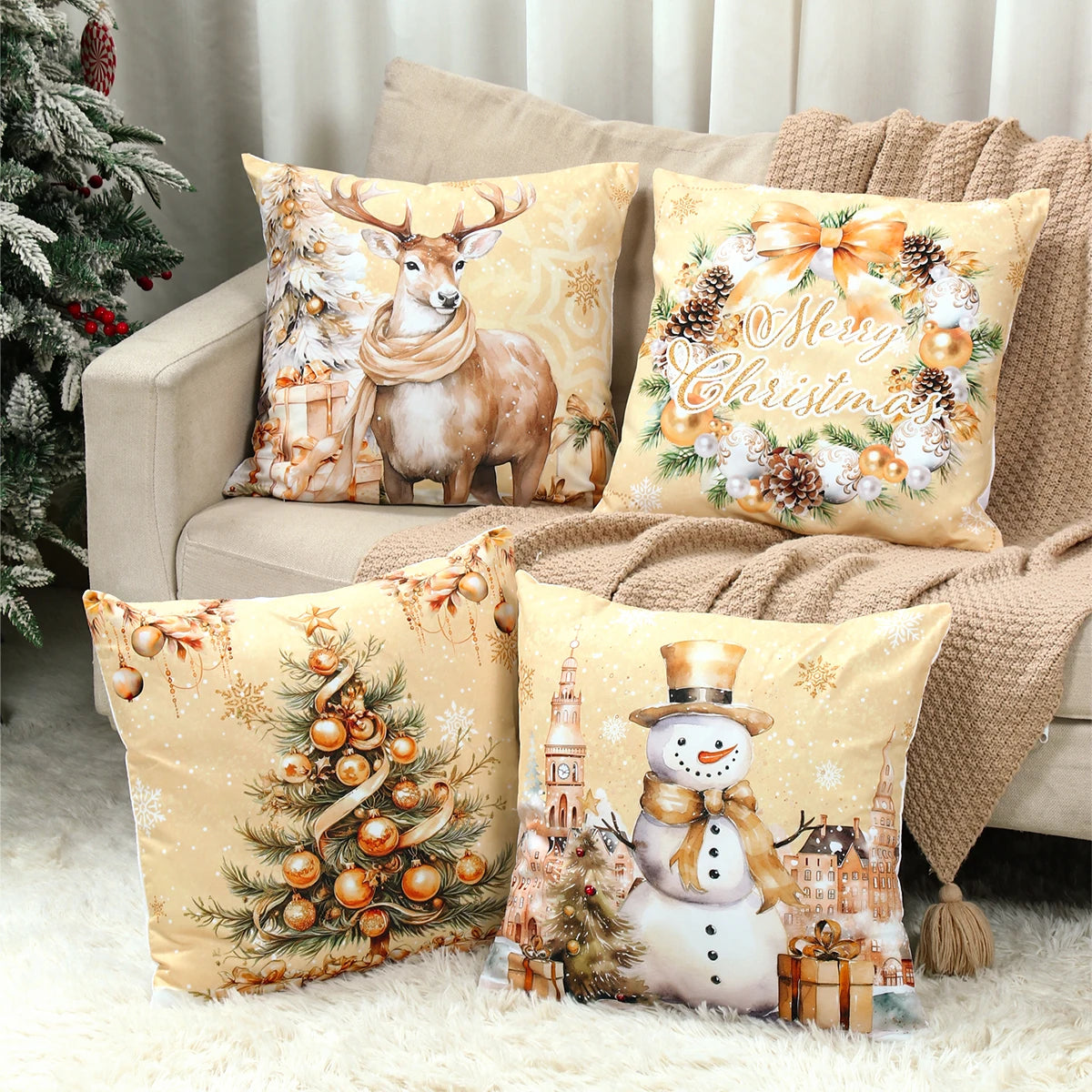 4pcs Christmas Pillow Covers – Soft, Durable & Holiday Style