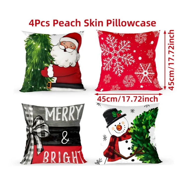 4pcs Christmas Pillow Covers – Soft, Durable & Holiday Style